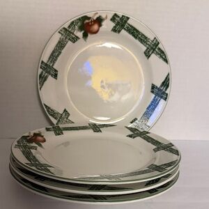 Vintage Green Apple Border Ceramic Salad Plates - Set of 4
